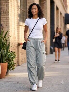 Discreet New York Discreet NYC Gray Parachute Cargo Pants Size M Y2K Baggy
